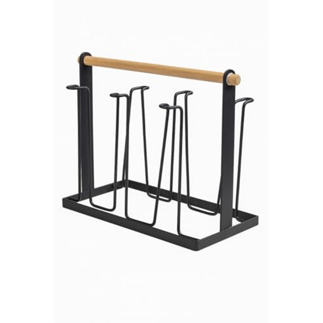 حامل أكواب معدني حديث بمقبض خشبي لـ 6 أكواب - أسود - 30734