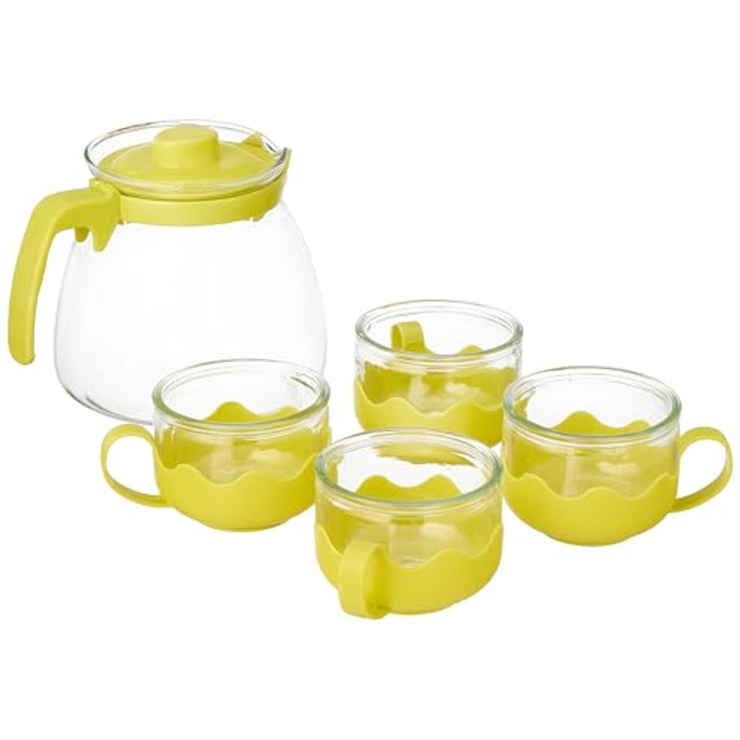 طقم مشروبات زجاجي شفشق مع 4 أكواب