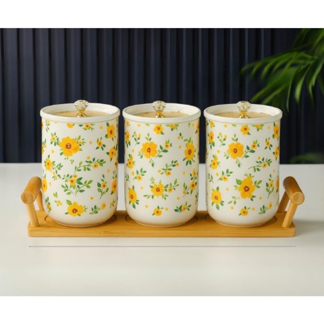 طقم برطمانات بورسلين للسكر والشاي - 100 مل - 3 قطع - TT-1538