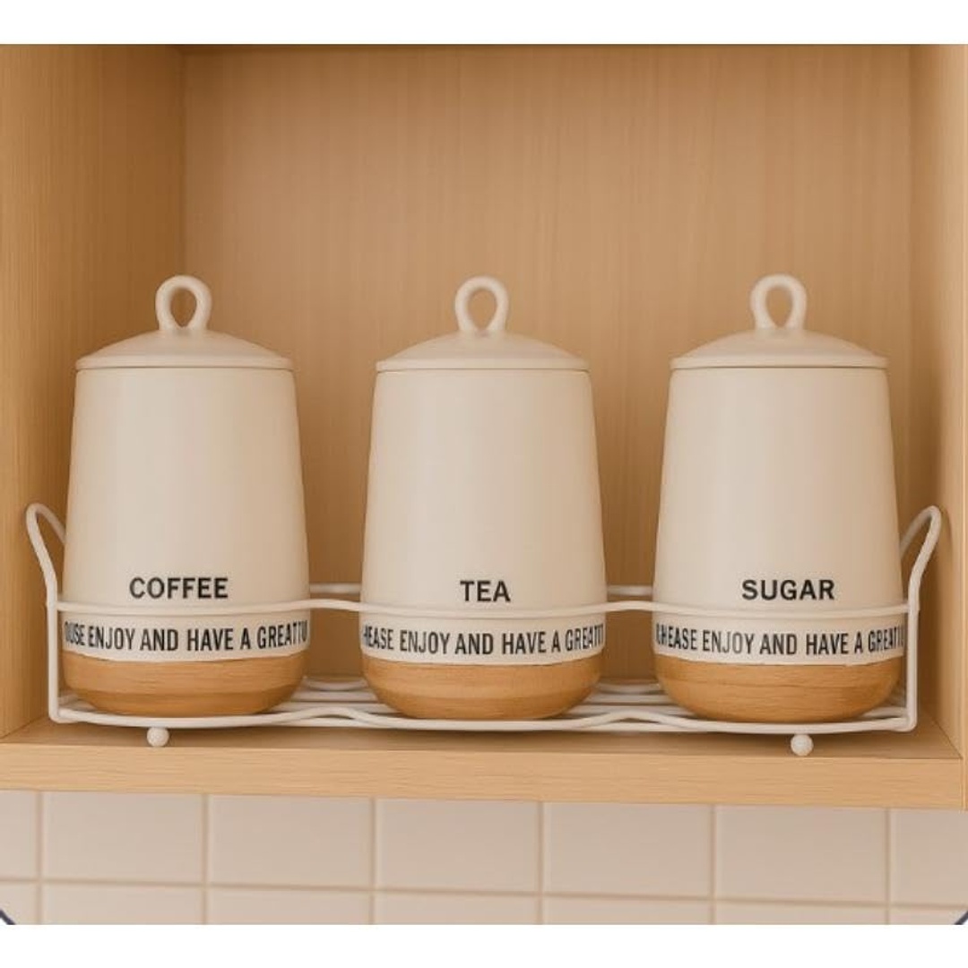 طقم برطمانات سكر وشاي بورسلين - أبيض - 3 قطع