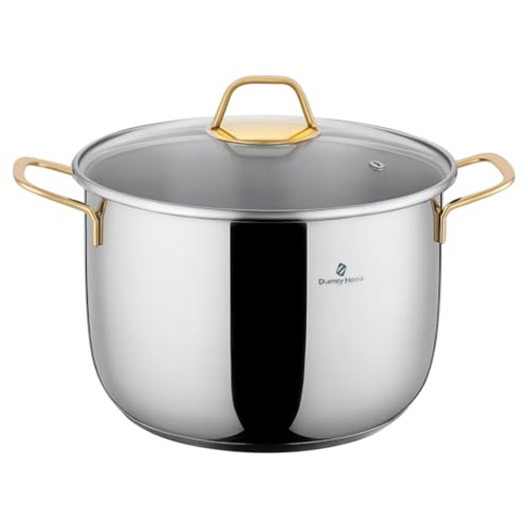 حلة طهي ستانلس ستيل بغطاء من كوين - 24 سم - بيد ذهبية