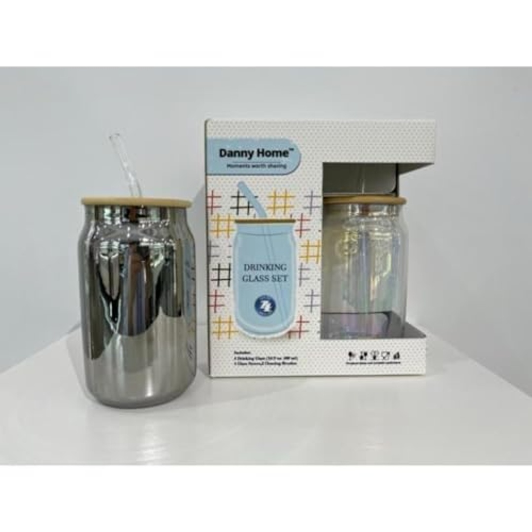 مج بشكل برطمان زجاجي مع شفاطة من داني هوم - 4 قطع - 500 مل - CBB-34E