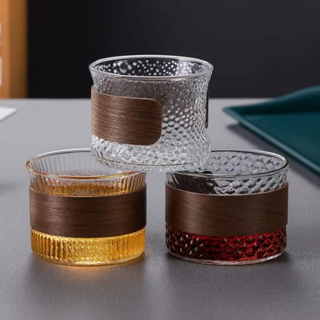 طقم أكواب شاي بمقبض خشبي - 6 قطع - 23-155