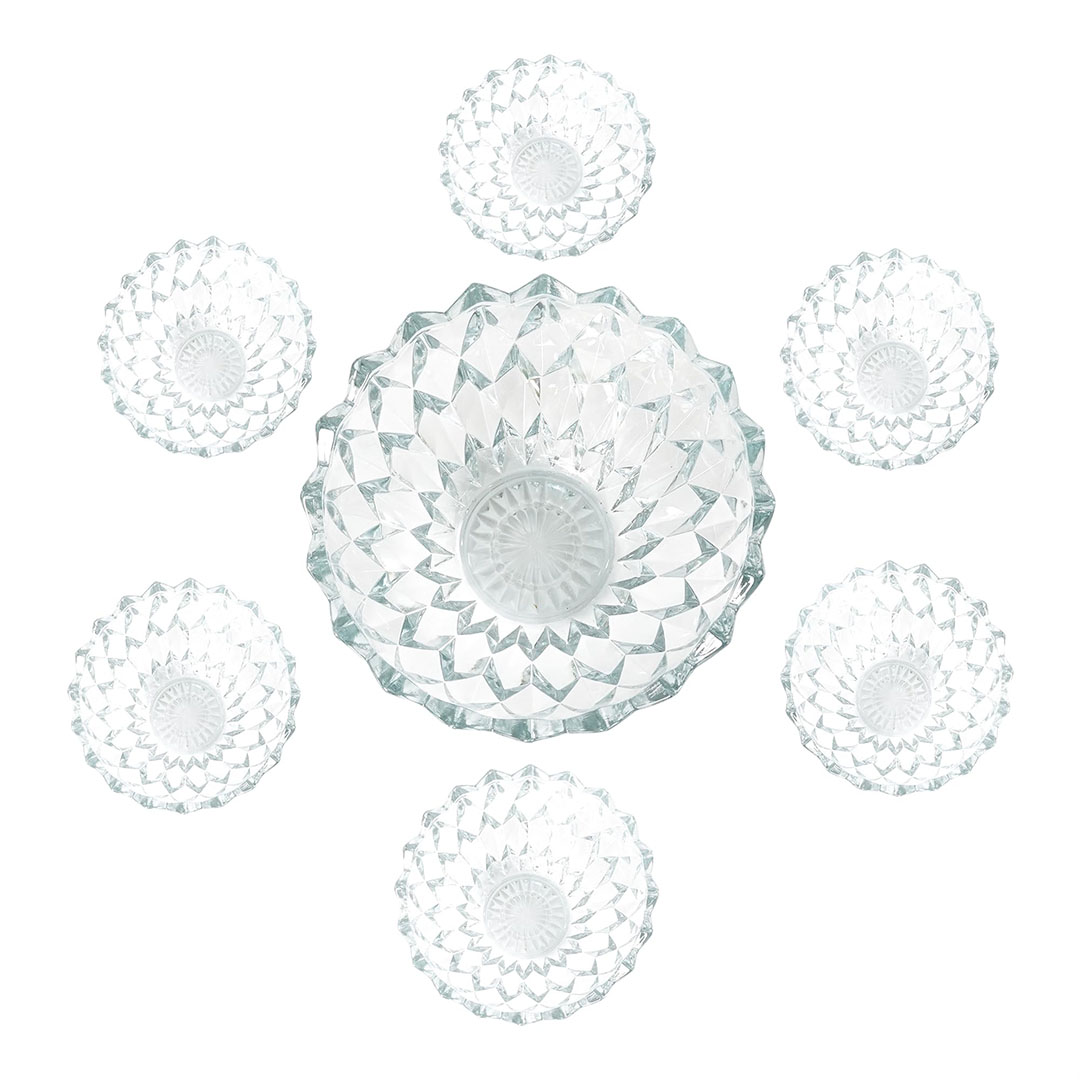 طقم خشاف جلاكسي - 6 بولة صغيرة + 1 كبيرة - زجاج شفاف