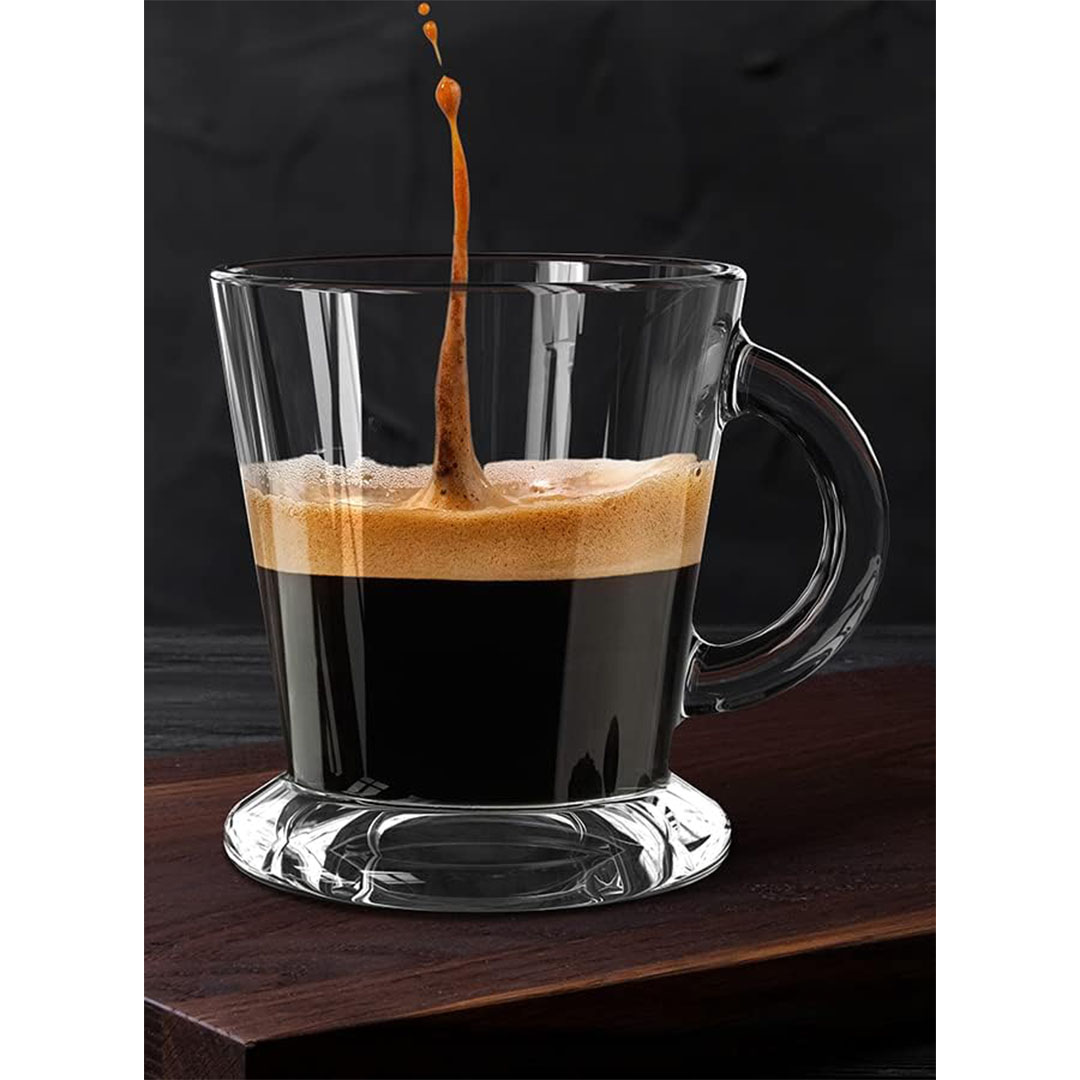 طقم مج قهوة ليتشي - 6 قطع - زجاج شفاف