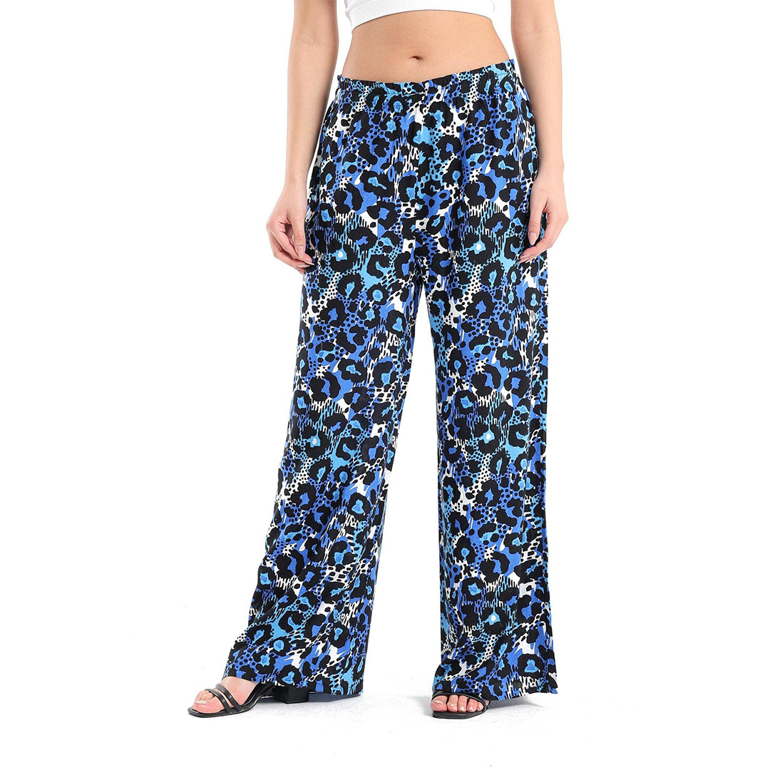 بنطلون مشجر واسع حريمي - أزرق 17200