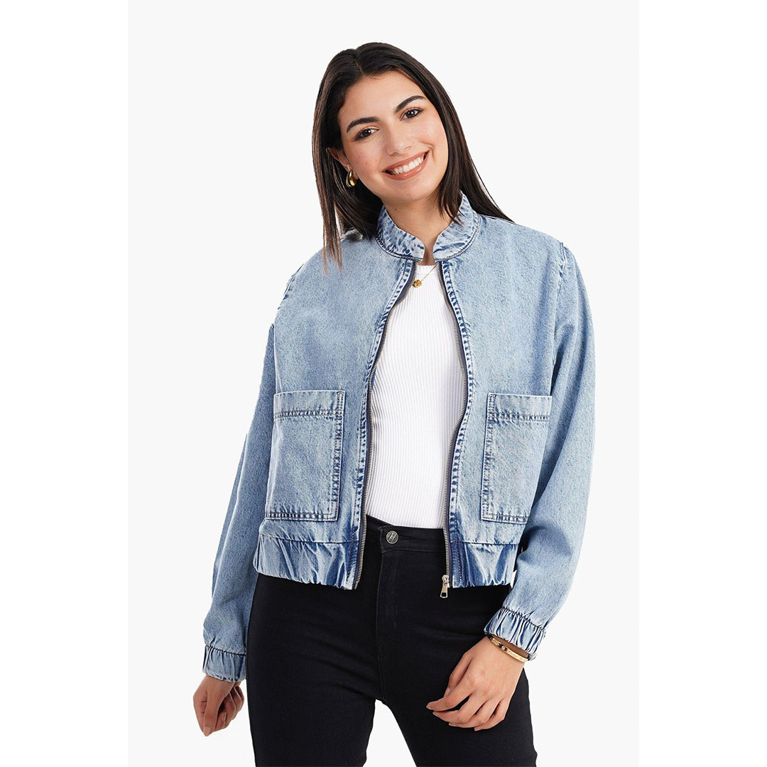 جاكيت جينس قصير بجيب حريمي 17365