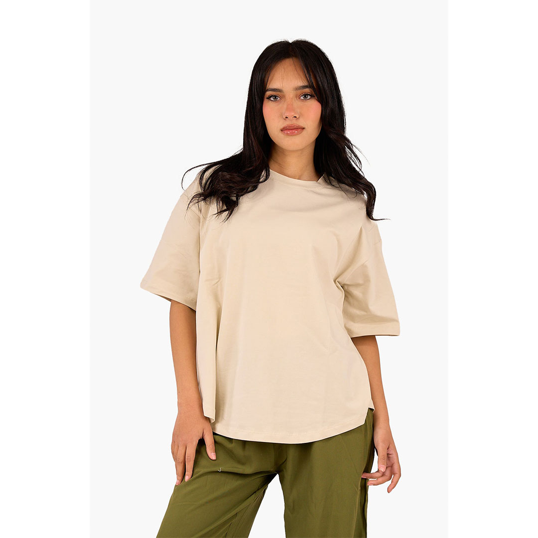 تيشيرت قطن سادة حريمي - بيج 17756