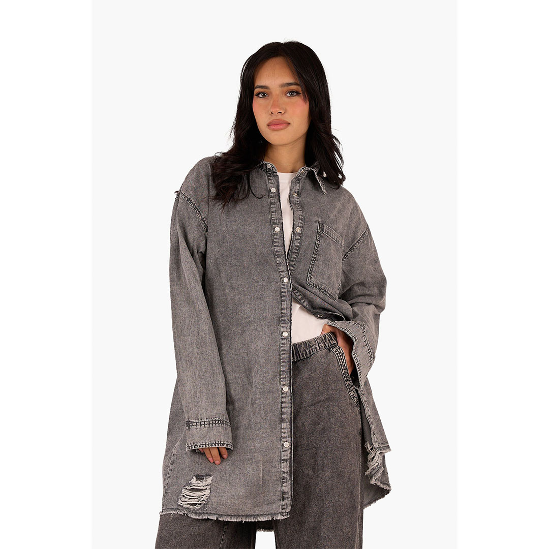 قميص جينز حريمي - رمادي 17759