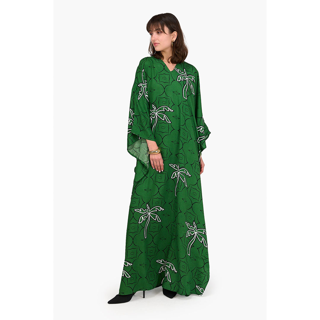 عباية مطبوعة بنخيل - أخضر 17767