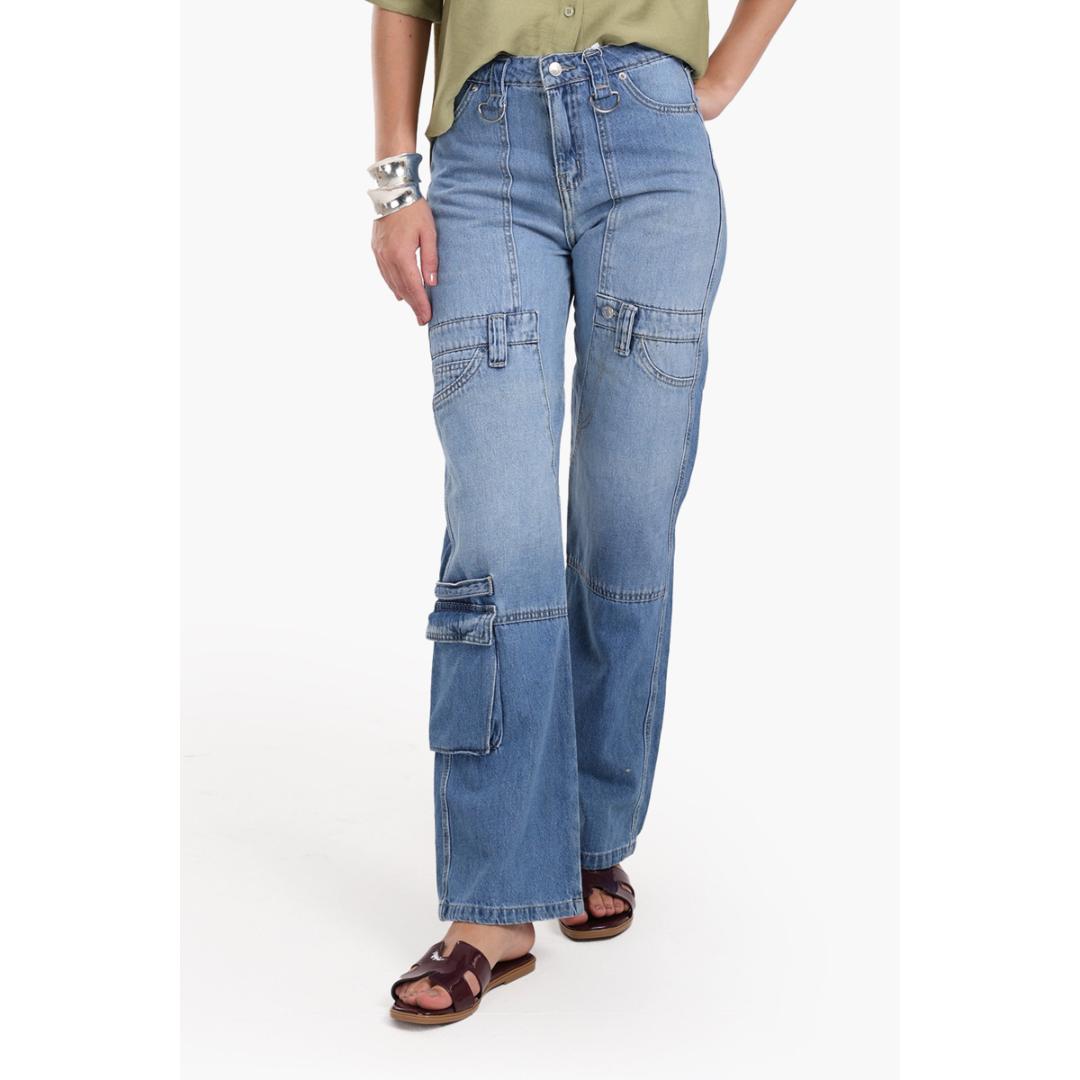 بنطلون جينز كارجو بقصة مستقيمة حريمي - 17811