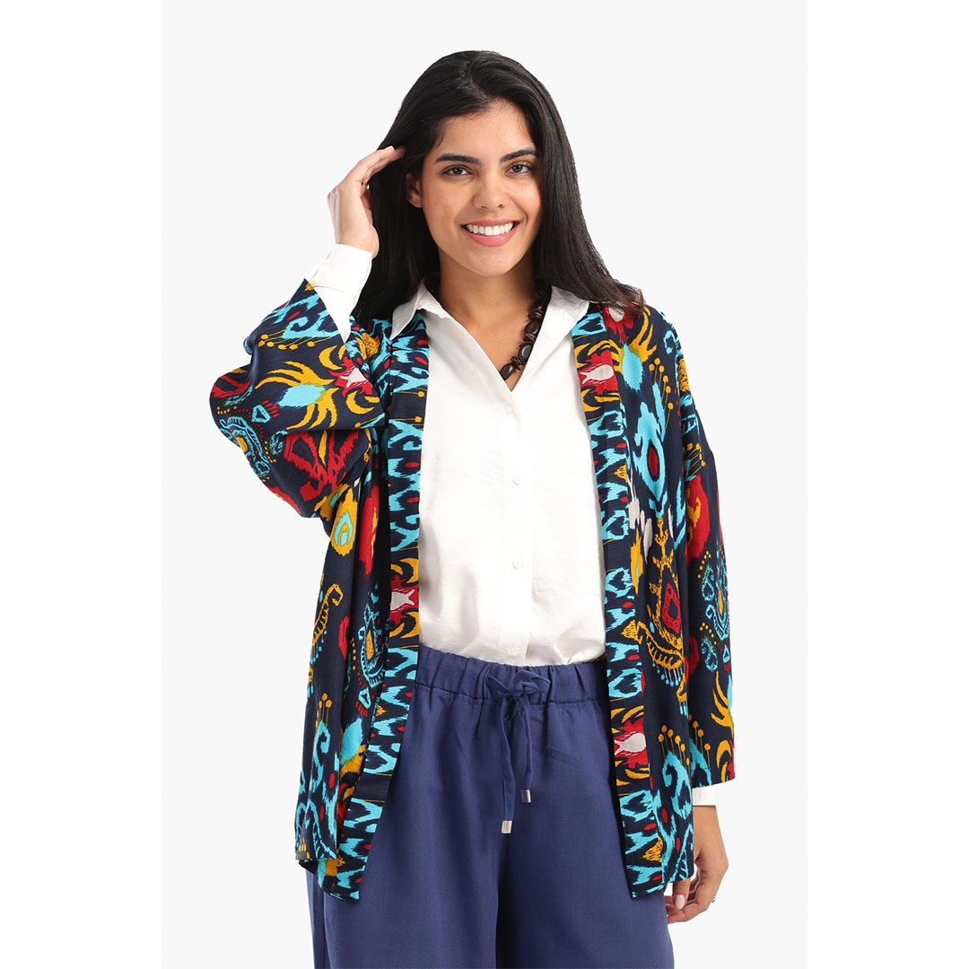 كارديجان مطبوع حريمي - كحلي 17844