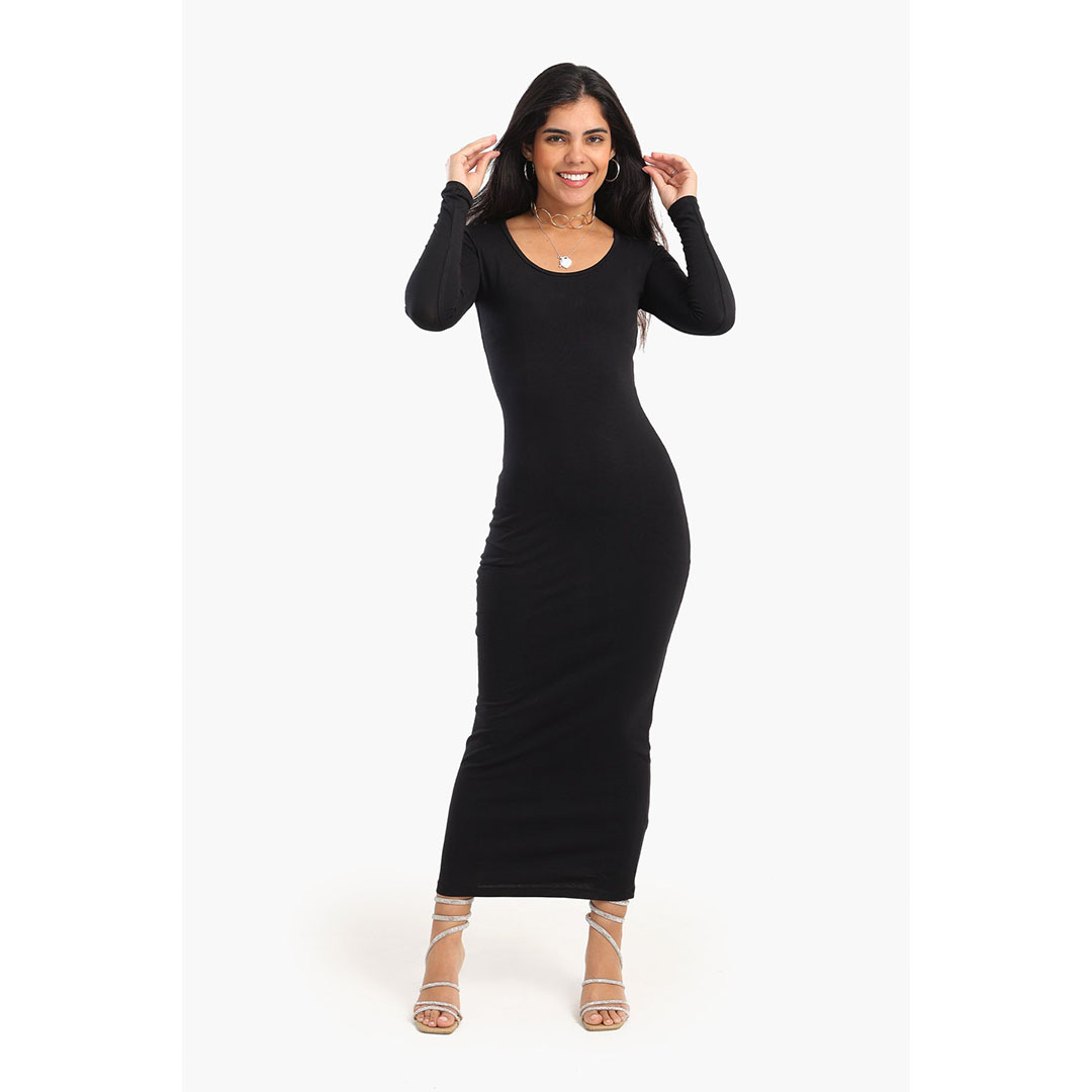 فستان ضيق قطن حريمي - أسود 17865