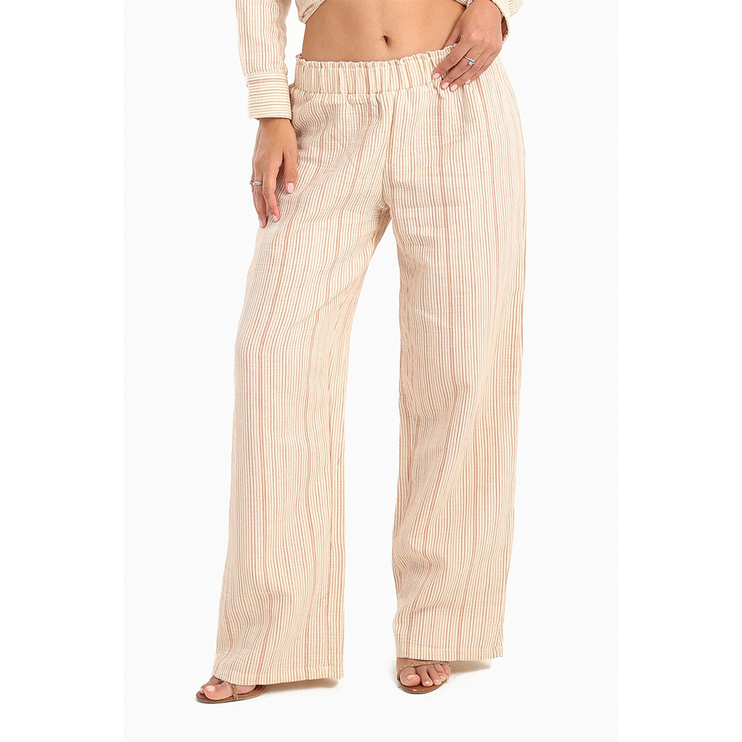 بنطلون مخطط واسع الساق حريمي - بيج