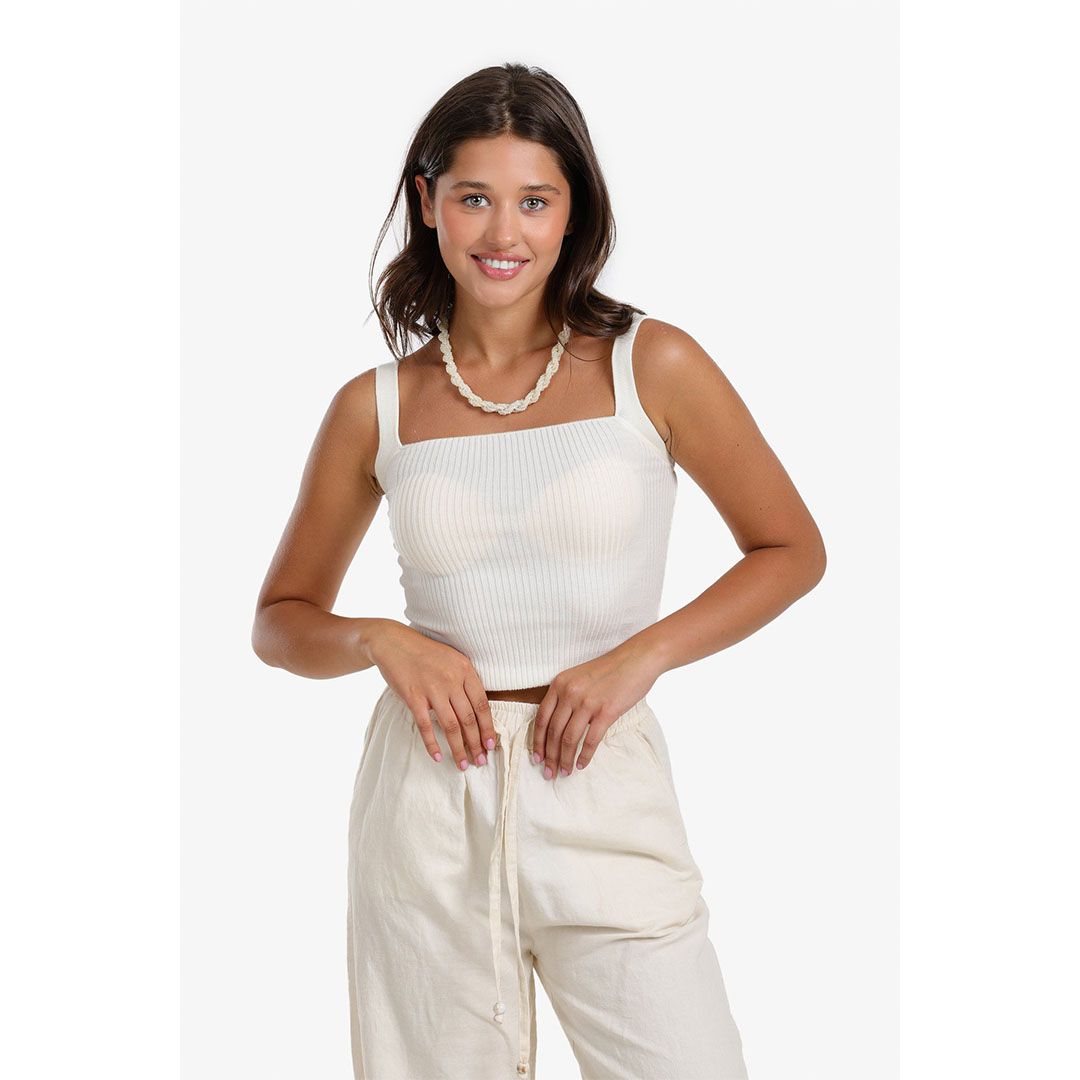 توب مضلع بدون أكمام حريمي - أوف وايت