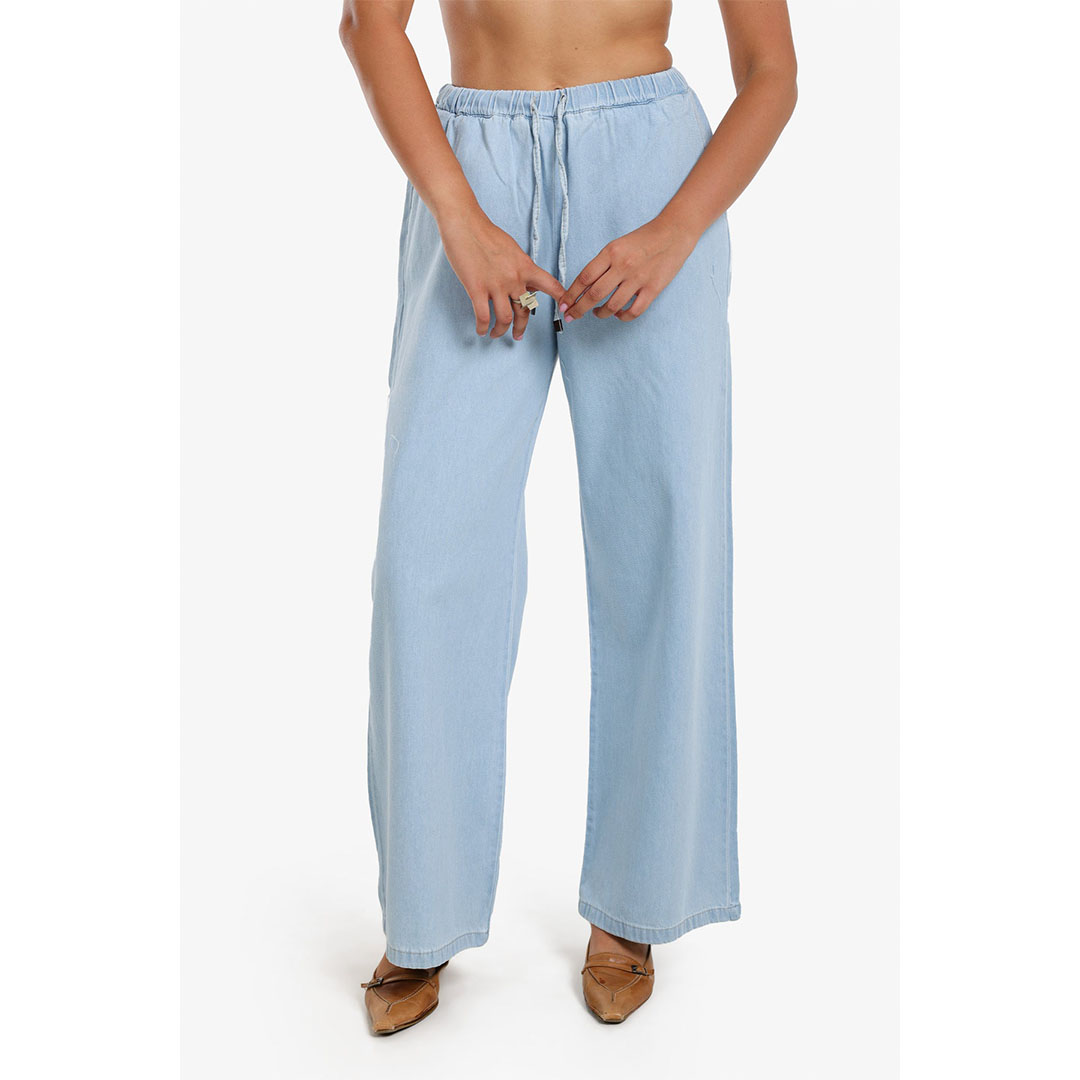 بنطلون جينز مريح واسع حريمي - أزرق فاتح