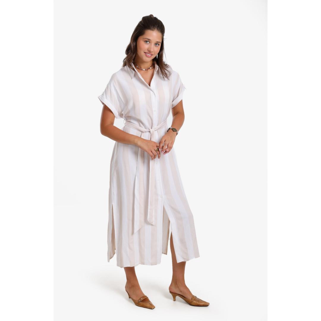 فستان قميص مخطط فوال حريمي - 18093