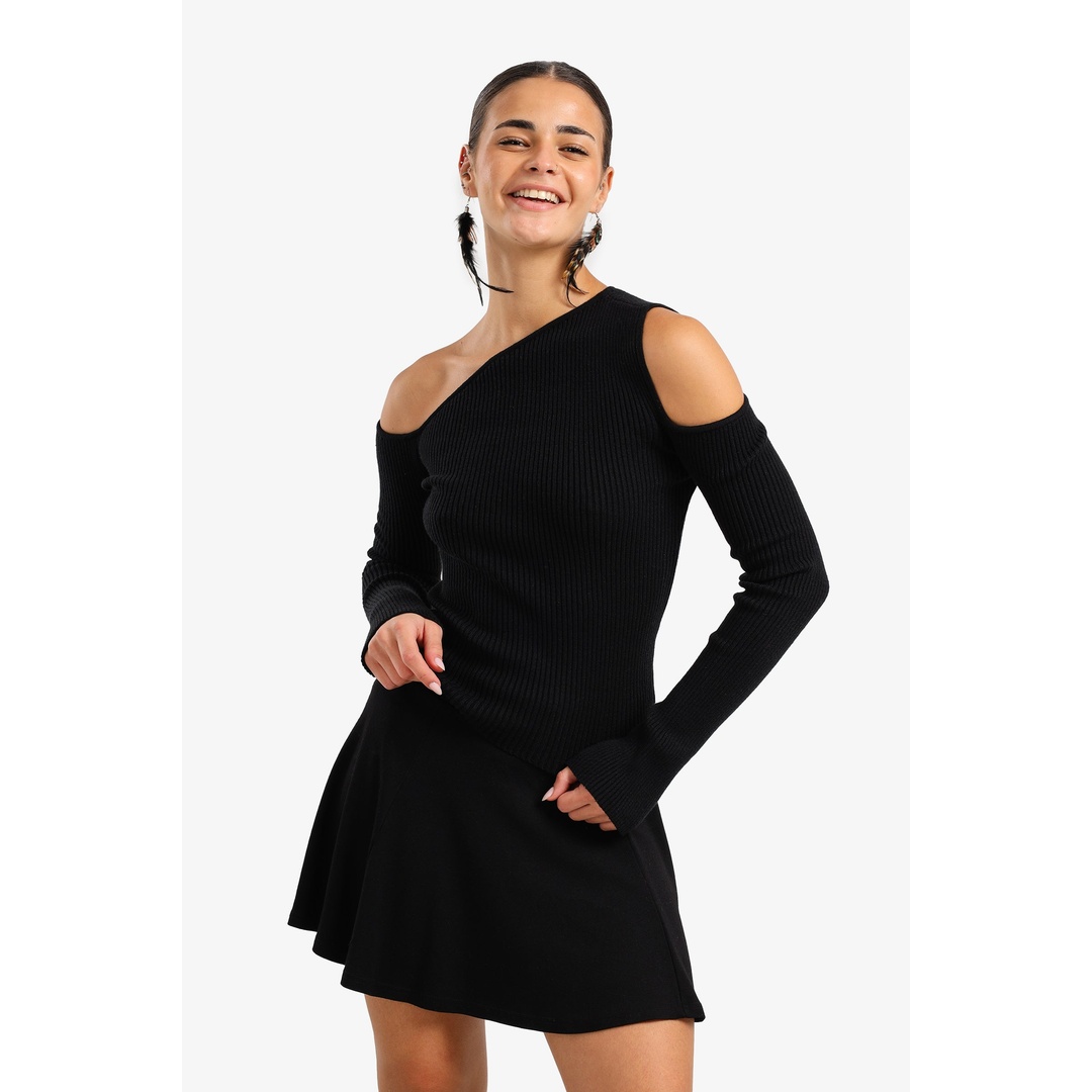 بلوفر صوف مضلعة بفتحات - 18186