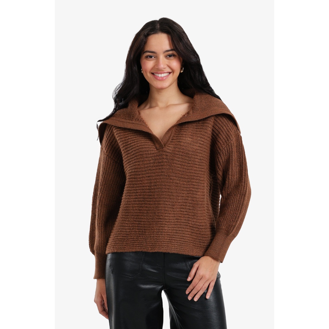 بلوفر صوف مضلعة بأكمام منفوخة - 18236