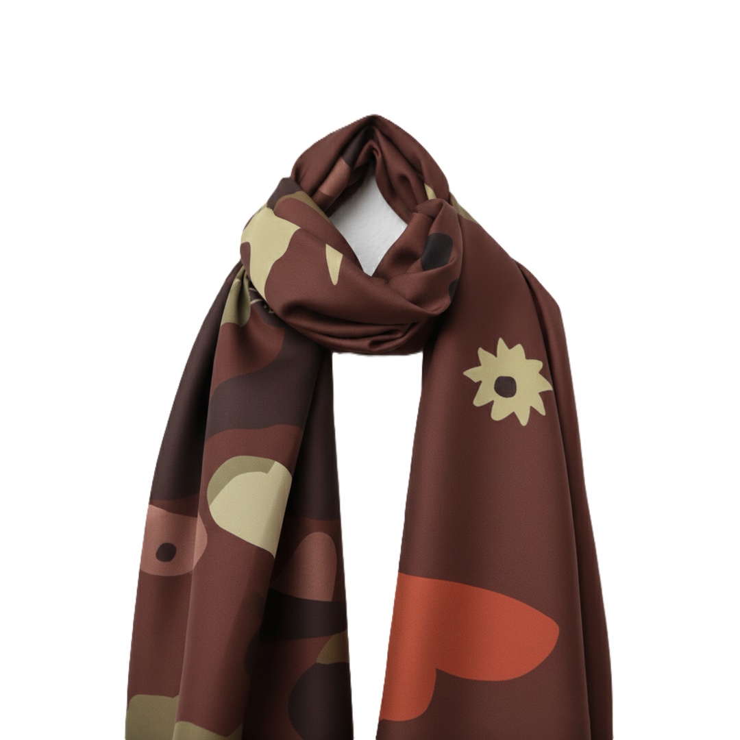 شال مستطيل مطبوع - بني - 18309