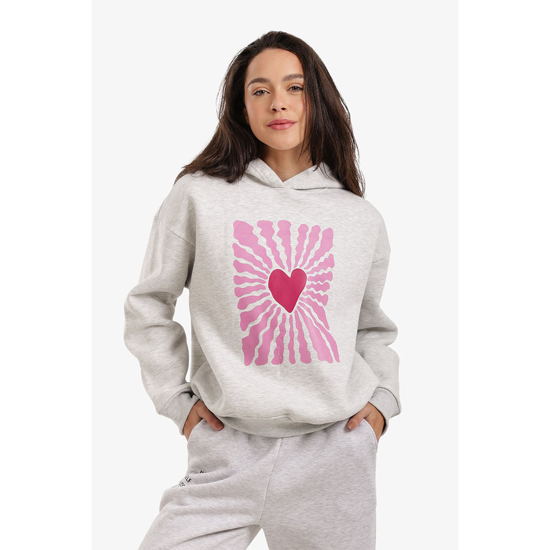 سويت شيرت مريح مطبوع حريمي - رمادي - 18315