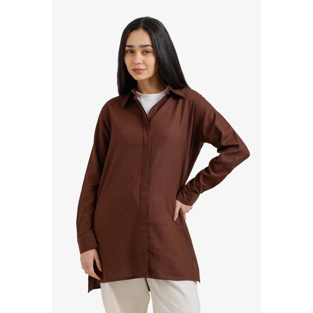 قميص بفتحة أزرار مخفية كاملة حريمي - 18396