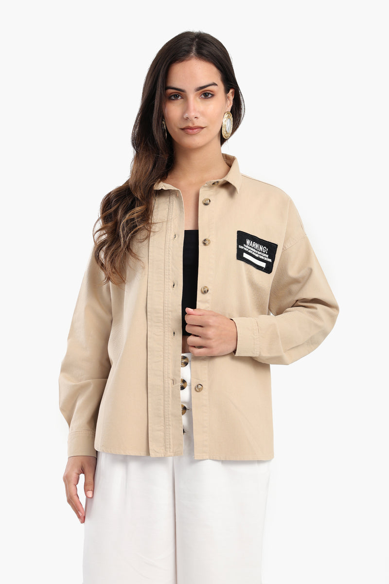 قميص كارينا بأكمام طويلة مع طباعة - بيج 56476