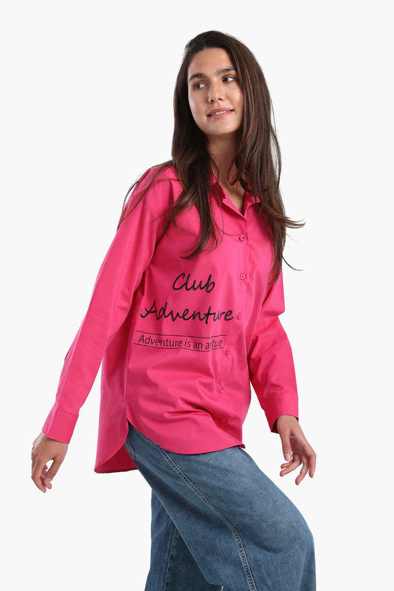 قميص كارينا مطبوع من جانب واحد - فوشيا 56479