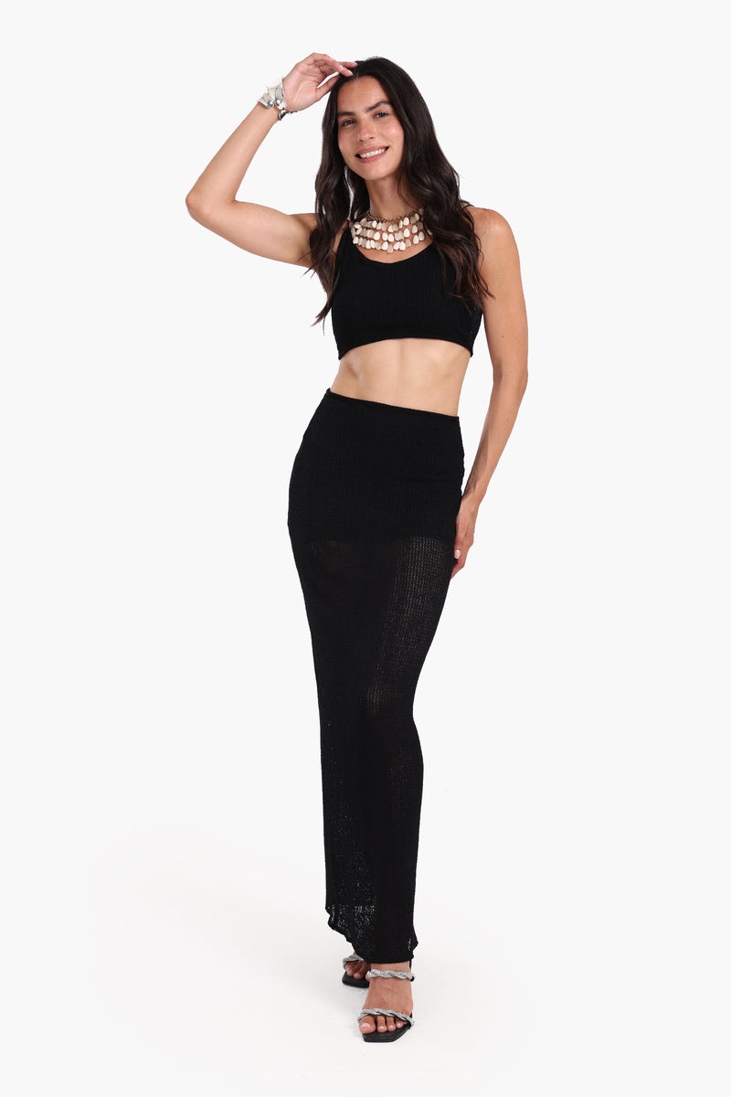 طقم شاطئ كارينا محبوك - قطعتين - أسود 56801