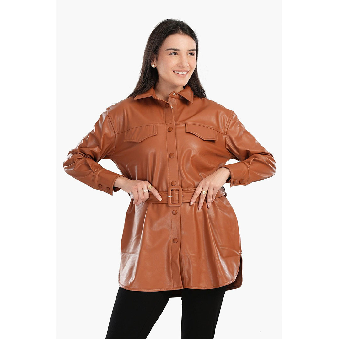 17530 قميص جلد بأزرار طويل حريمي