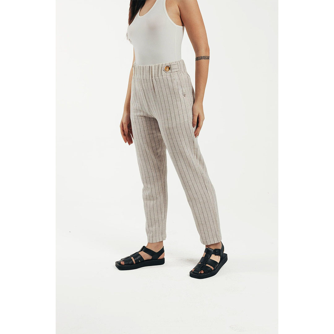 بنطلون كتان مخطط حريمي - بيج 17792