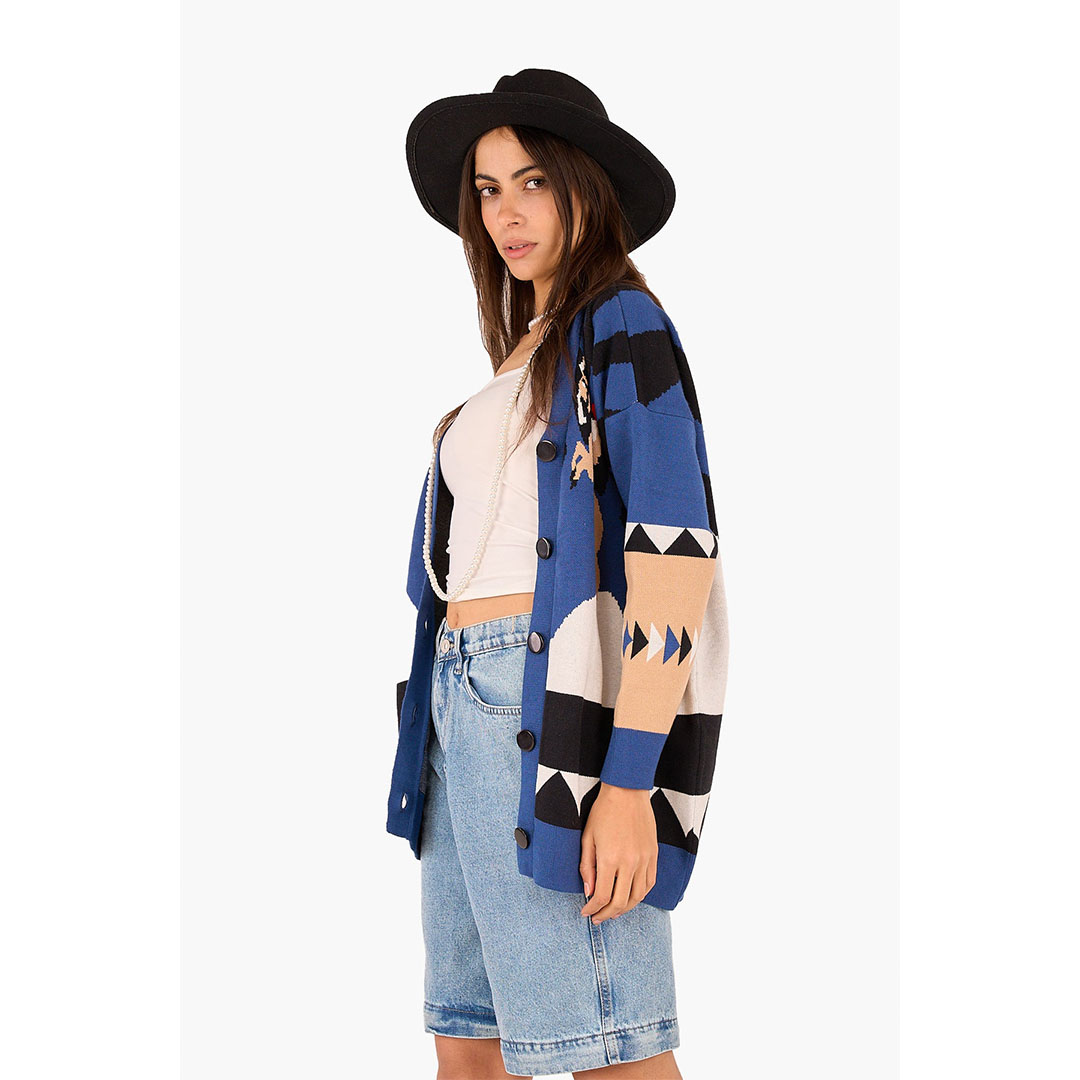 كارديجان مطبوع عليه حصان حريمي - أزرق