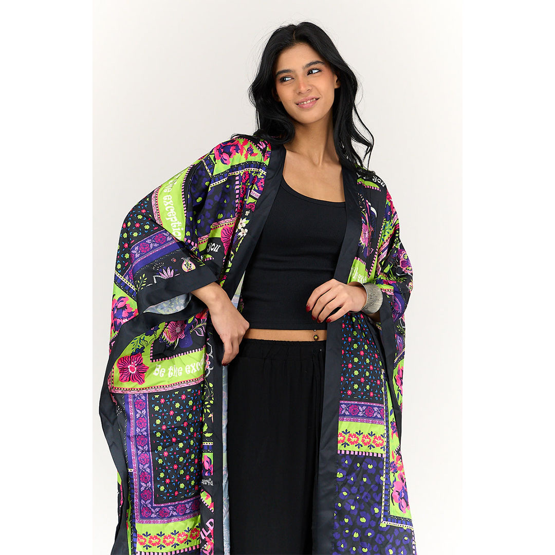 كيمونو ساتان مطبوع بالكامل حريمي