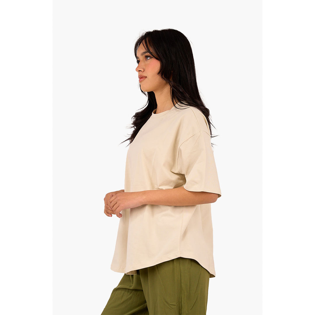 تيشيرت قطن سادة حريمي - بيج 17756