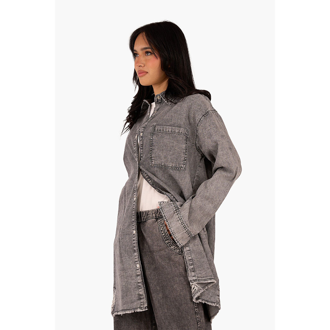 قميص جينز حريمي - رمادي 17759