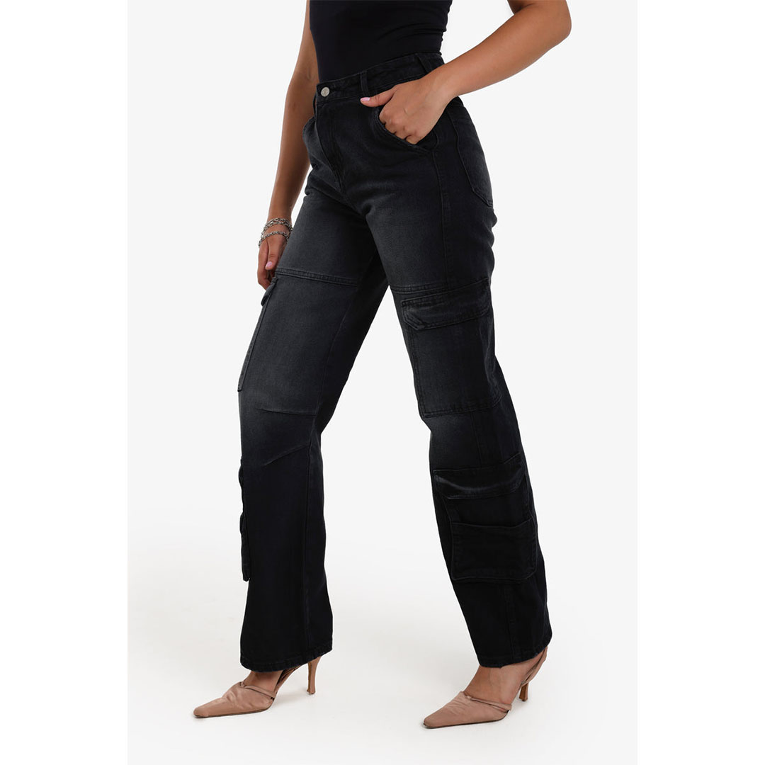 بنطلون جينز كارجو حريمي - أسود