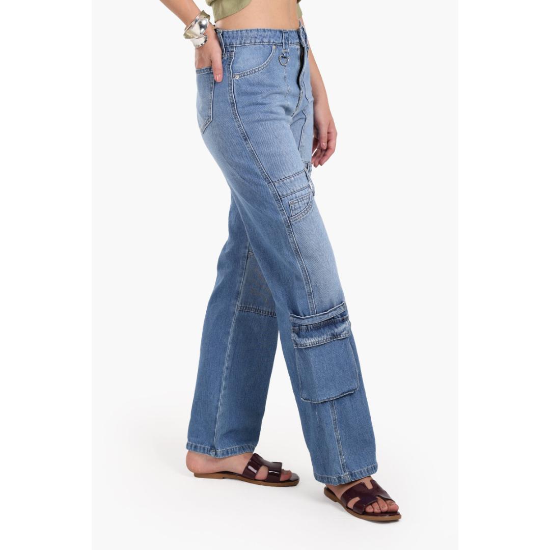 بنطلون جينز كارجو بقصة مستقيمة حريمي - 17811