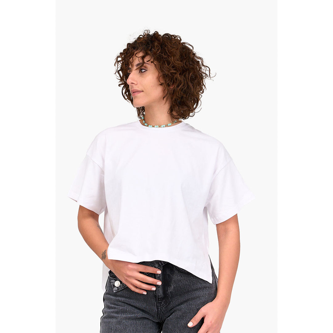 تيشيرت قطني مريح برقبة دائرية حريمي - أبيض