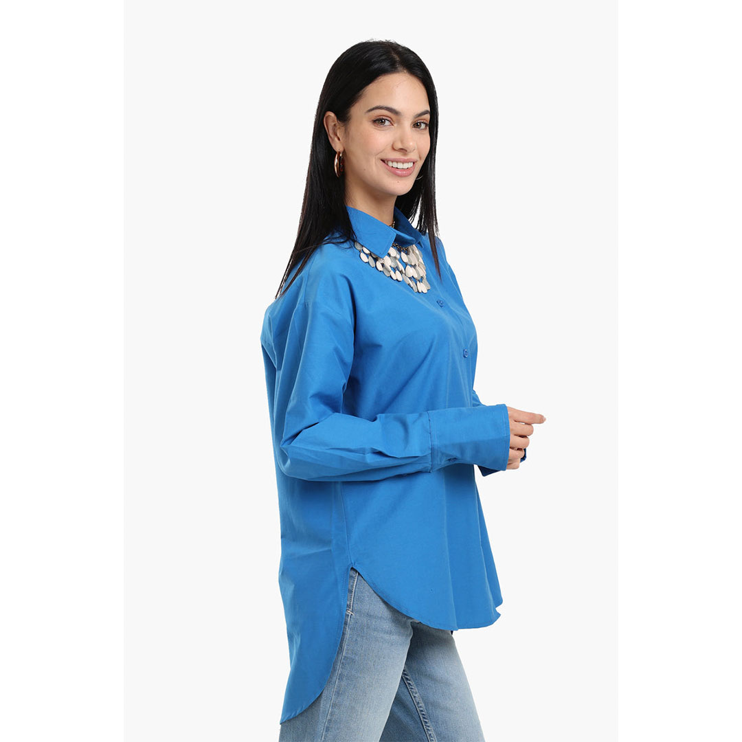 قميص مريح من الفيسكوز غير المتماثل حريمي - أزرق