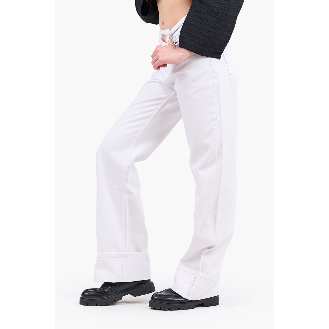 بنطلون جينز ذو حافة مطوية حريمي - أبيض