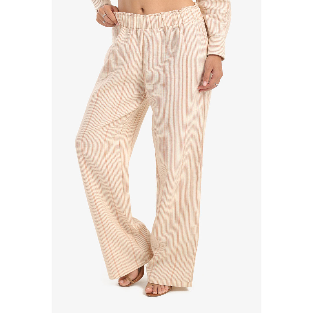 بنطلون مخطط واسع الساق حريمي - بيج