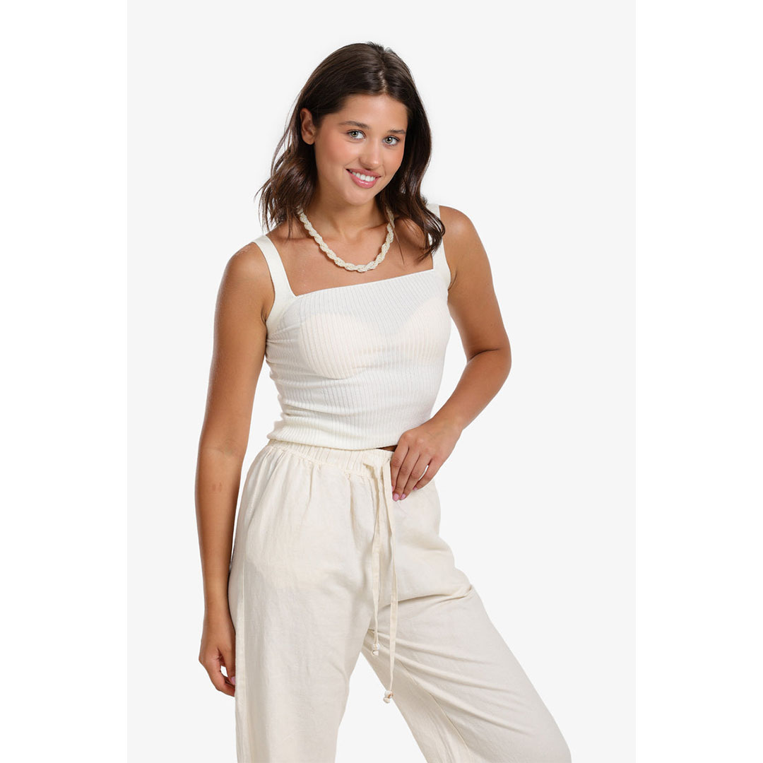 توب مضلع بدون أكمام حريمي - أوف وايت