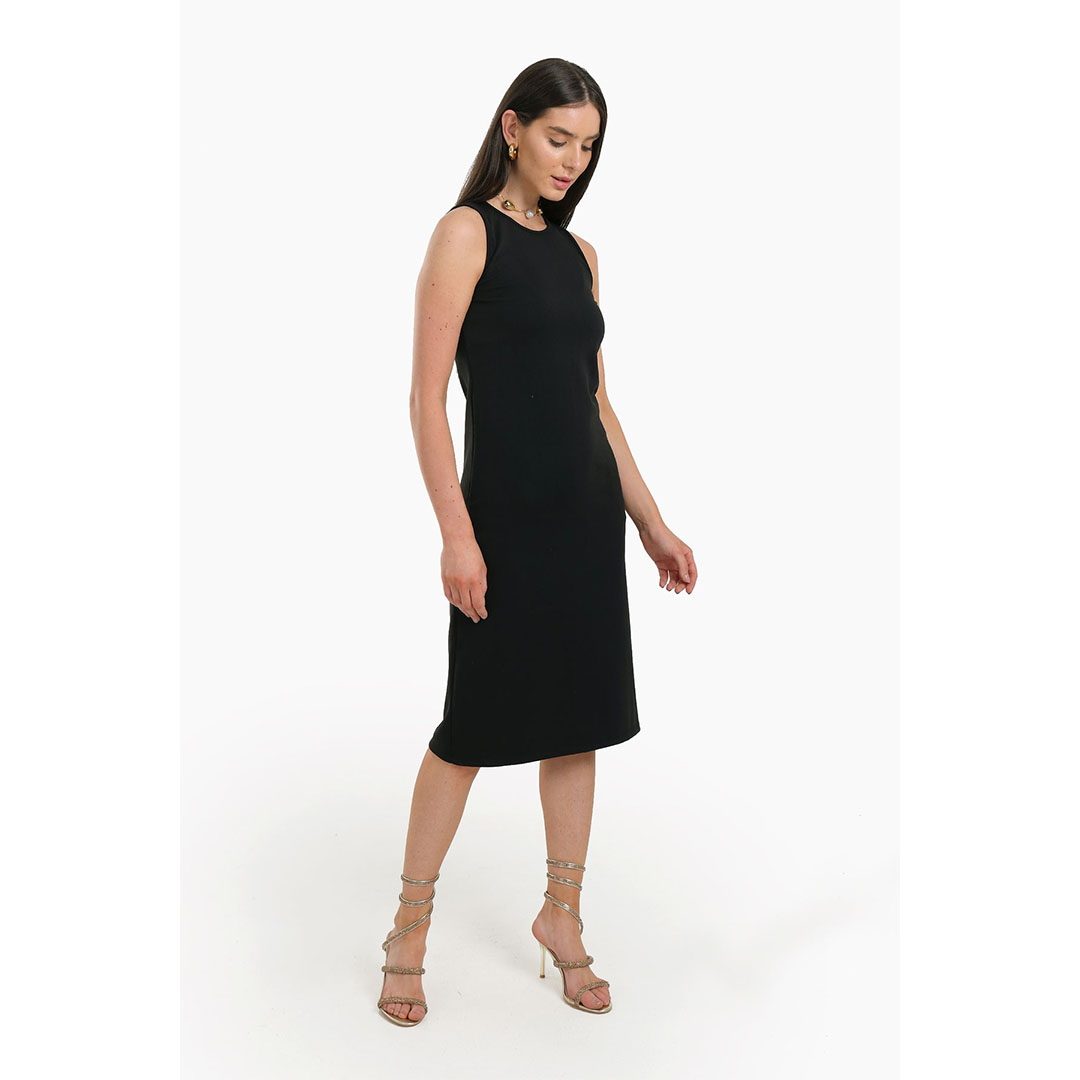 فستان قصير مضلع بدون كم حريمي - أسود