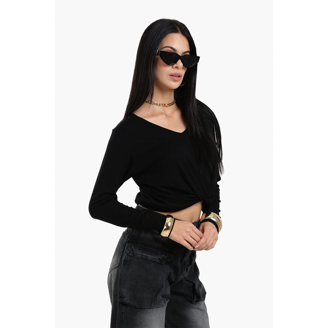 بلوزة فيسكوز بأكمام طويلة حريمي 18024