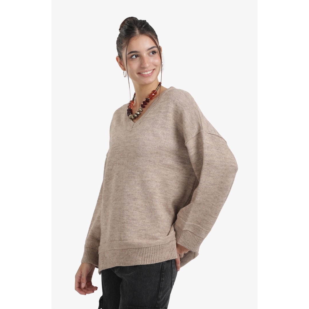 بلوفر صوف مضلع بياقة على شكل حرف V - 18134