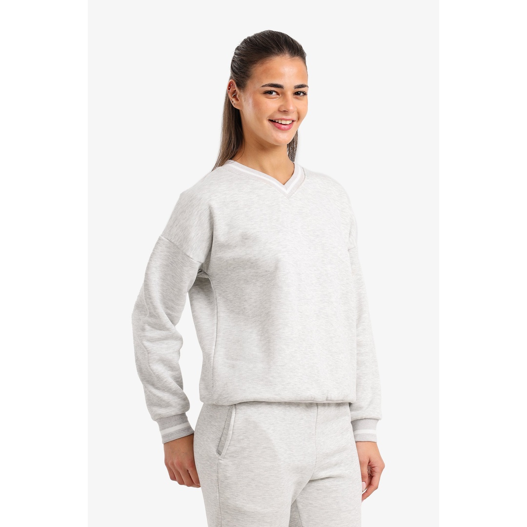 سويت شيرت مريح بياقة على شكل حرف V - رصاصي - 18193