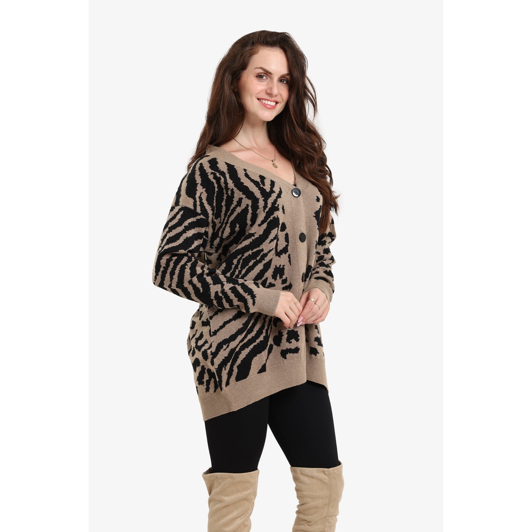 كارديجان صوف بنقشة جلد النمر - كافية - 18196