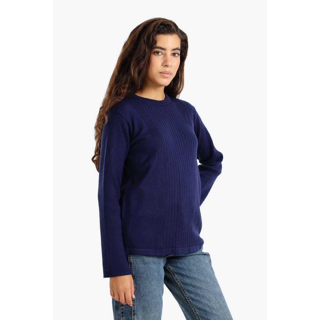 بلوفر صوف مضلع بأزرار جانبية - كحلي - 18215