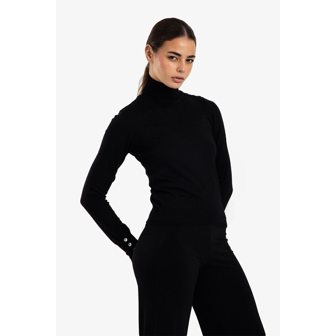 بلوفر صوف ضيق بأزرار مخيطة - 18219