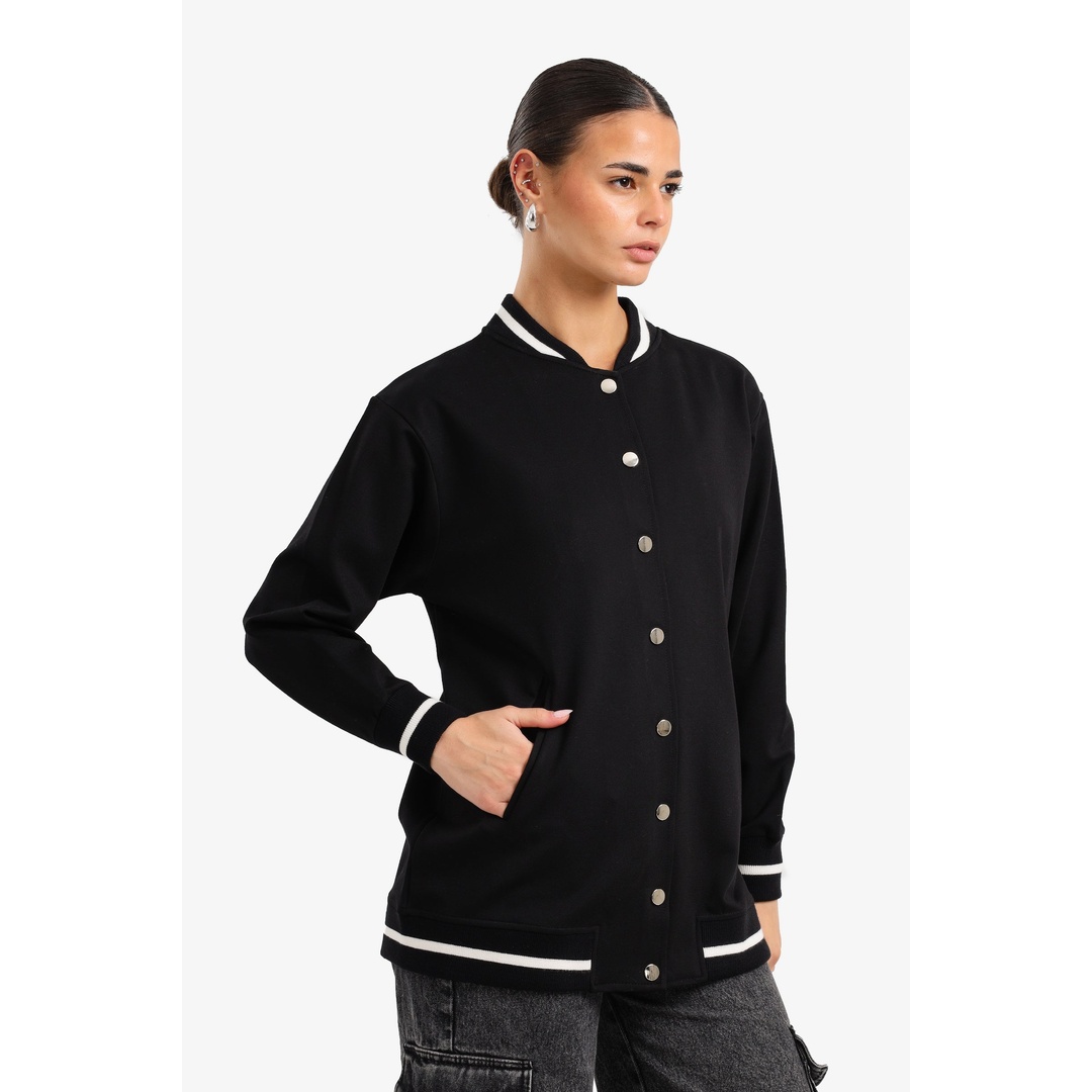 جاكيت رياضي بأزرار - أسود - 18230